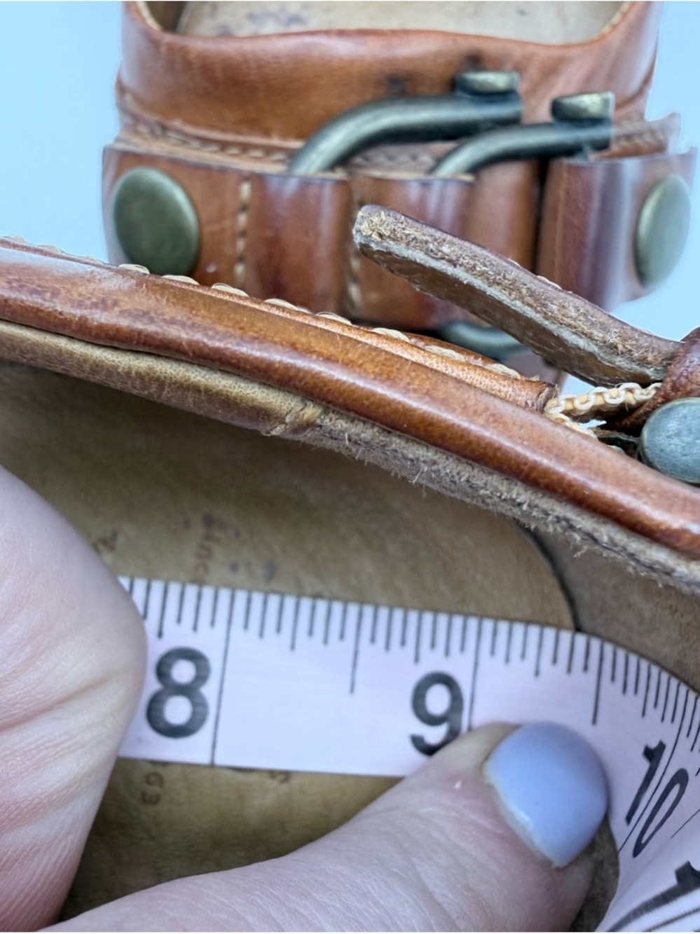 Frye Liv Double Buckle Cognac vintage Leather Block Pump 7.5/8 NEEDS TIP REPAIR - Picture 10 of 16